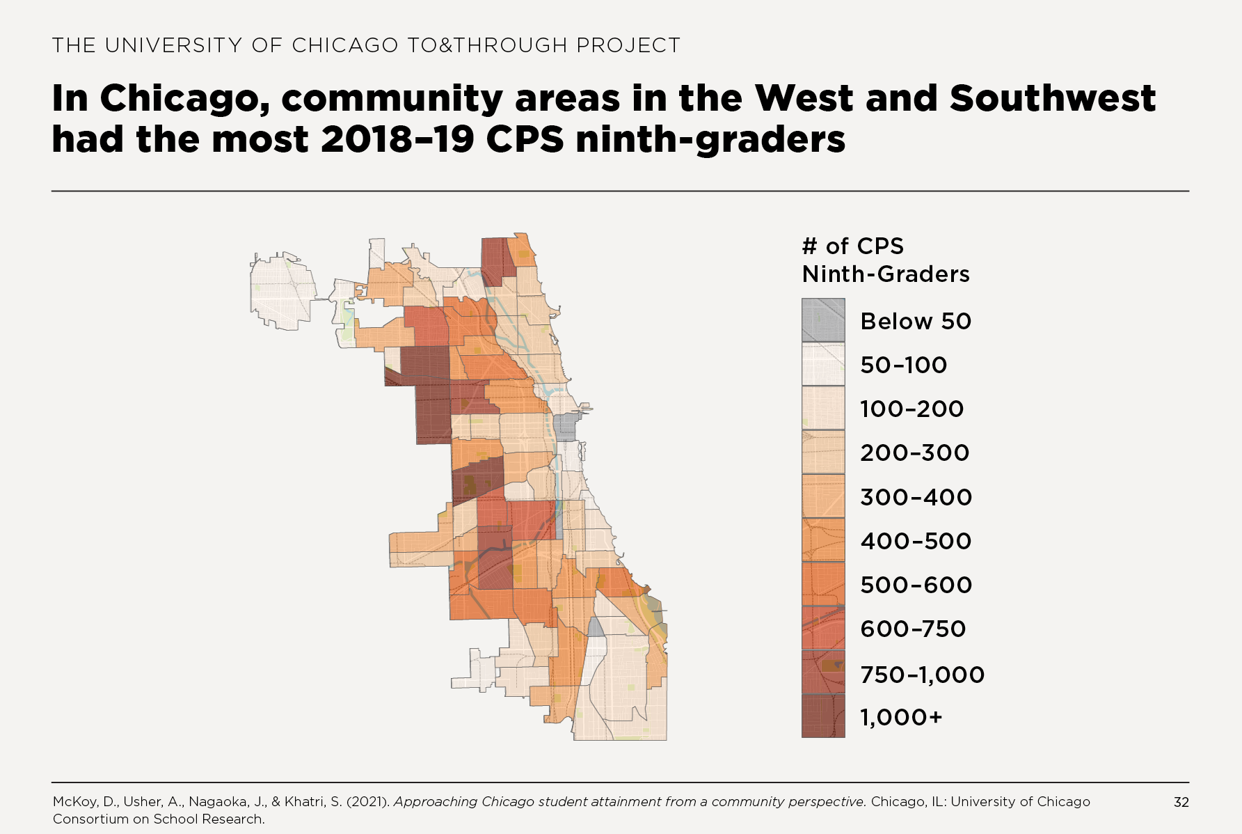 In Chicago, community areas in the West and Southwest had the most 2018–19 CPS ninth-graders