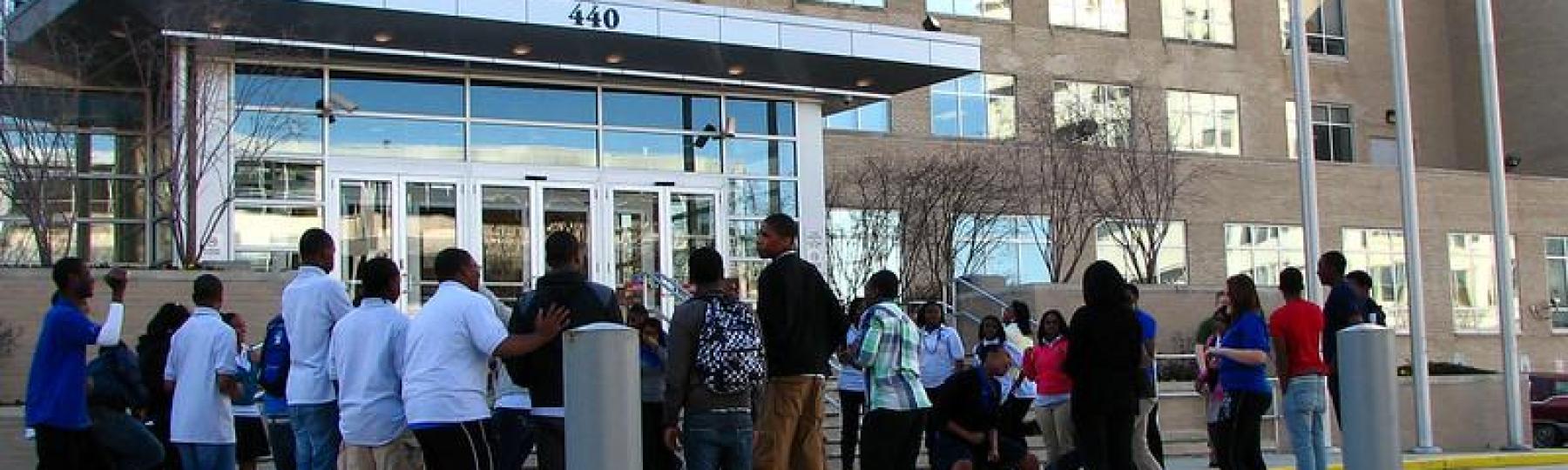 Students outside of a Philadelphia school building