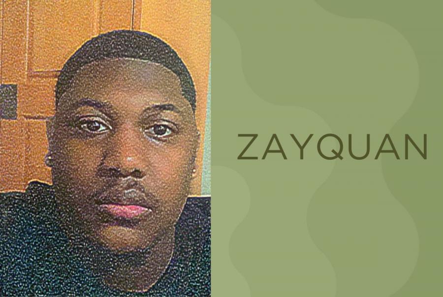 picture of a cps alumni next to a green box with their name Zayquan on it