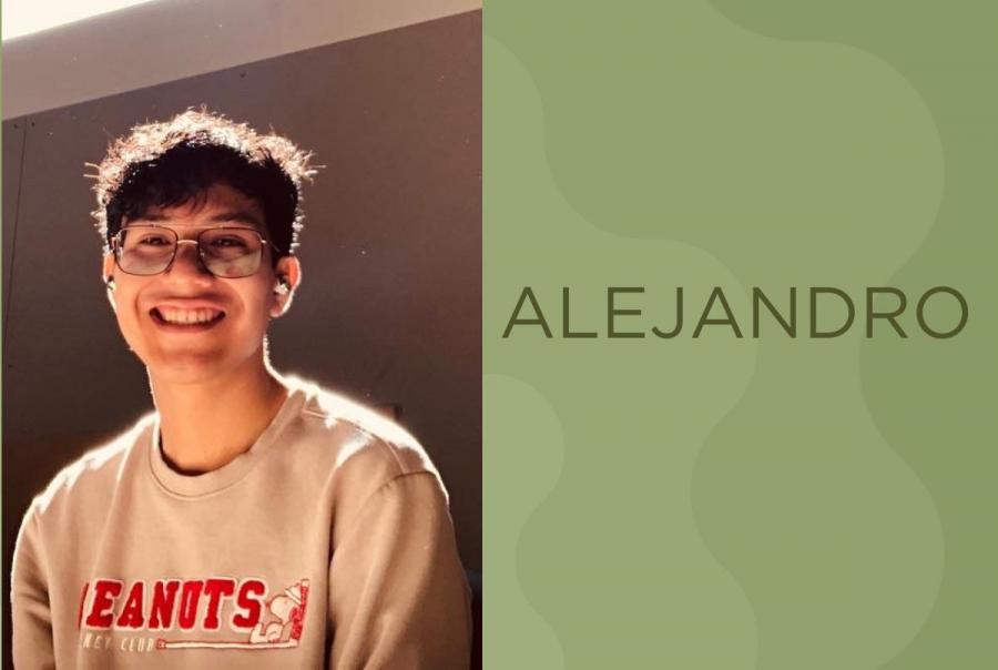 picture of a cps alumni next to a green box with their name Alejandro on it