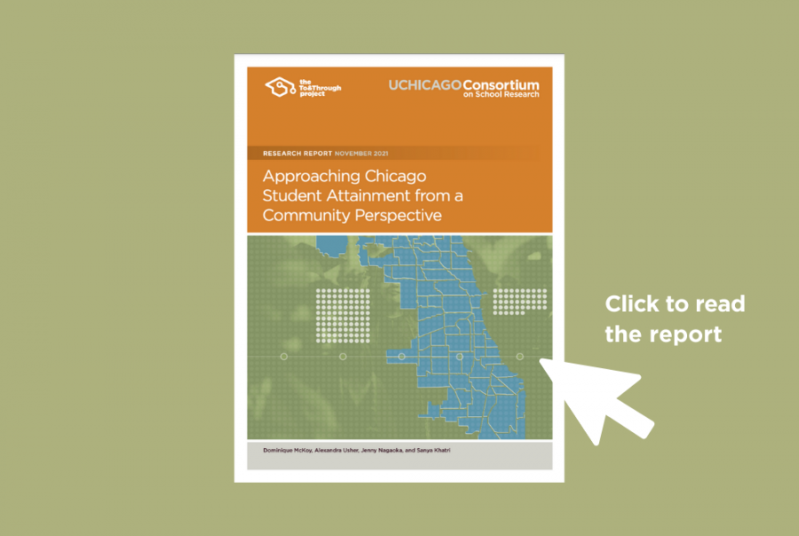 Community report teaser image CPS data on high school graduation rates high school enrollment data and college enrollment rates and college completion rates by neighborhood and by community area in Chicago