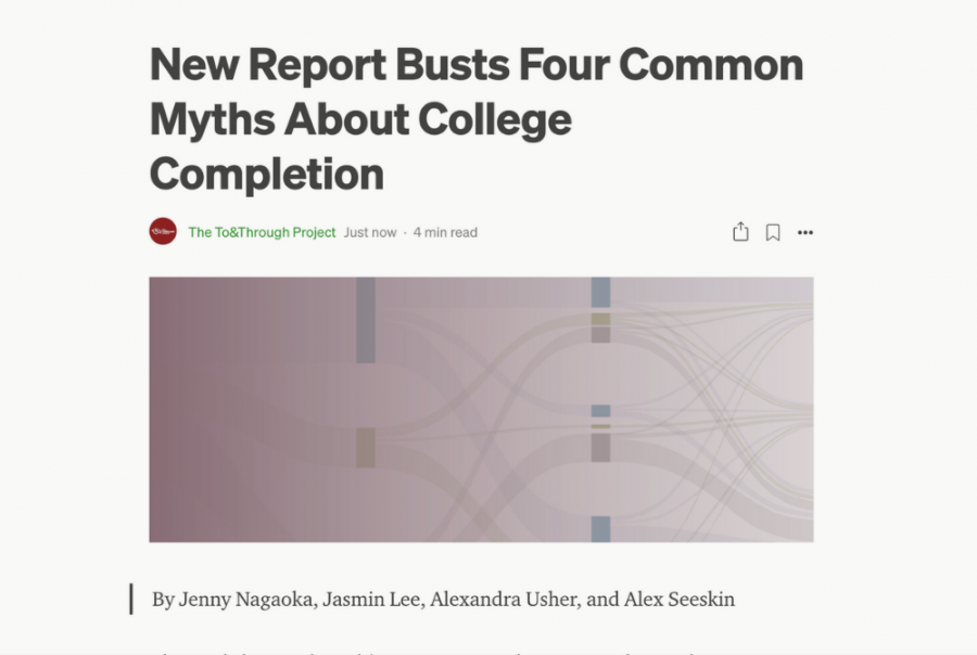 Screenshot of the blog post on Medium titled Four Common Myths About College Completion