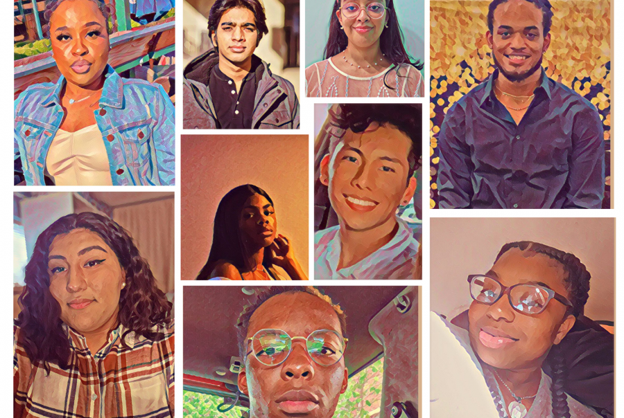 Collage of nine CPS student Alumni varying in sizes, four larger images all four corners and 4 smaller ones in the center and the last one is medium on the bottom center of the page