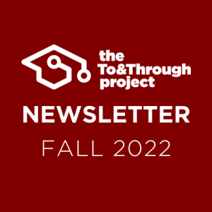 Maroon background with white letters announcing the to&through fall newsletter