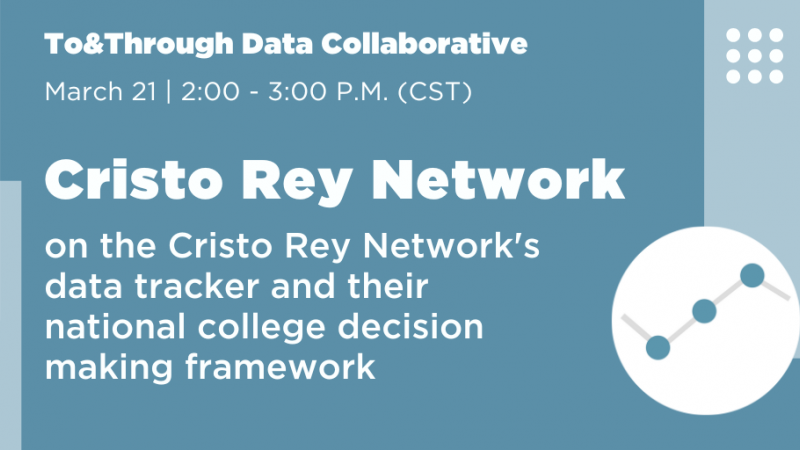 a light blue background with white letters and accent shapes advertising the Cristo Rey Network Data Collaborative