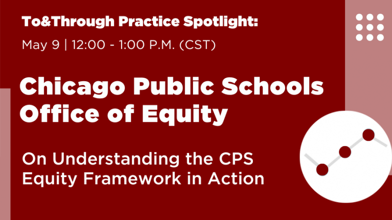 Maroon graphic with white letters and accent shapes advertising an event with Chicago public schools office of equity