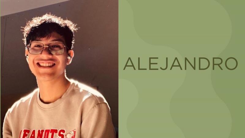 picture of a cps alumni next to a green box with their name Alejandro on it