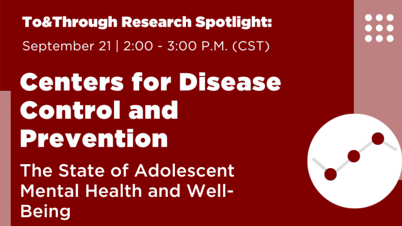 Maroon background with white text advertising the Centers for Disease Control and Prevention talk with To&Through