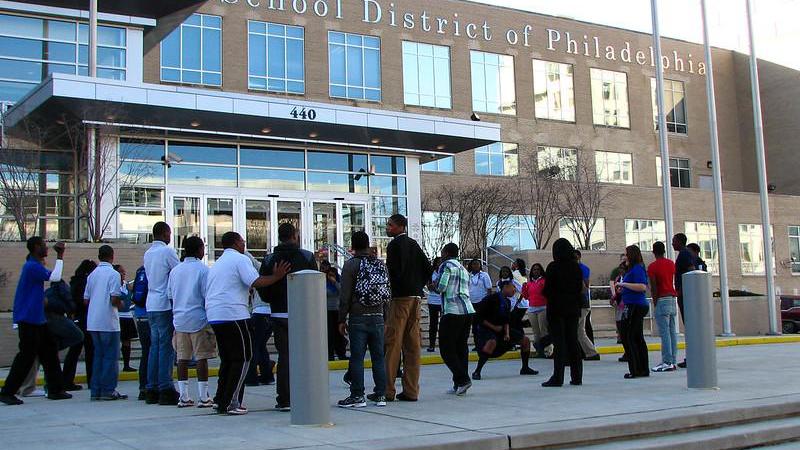 Students outside of a Philadelphia school building